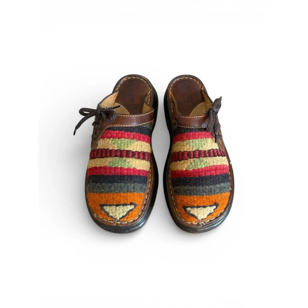 Born Womens Mules Clogs Woven Geometric Wool Leather‎  Slip On Shoes Size 7 - Picture 2 of 8